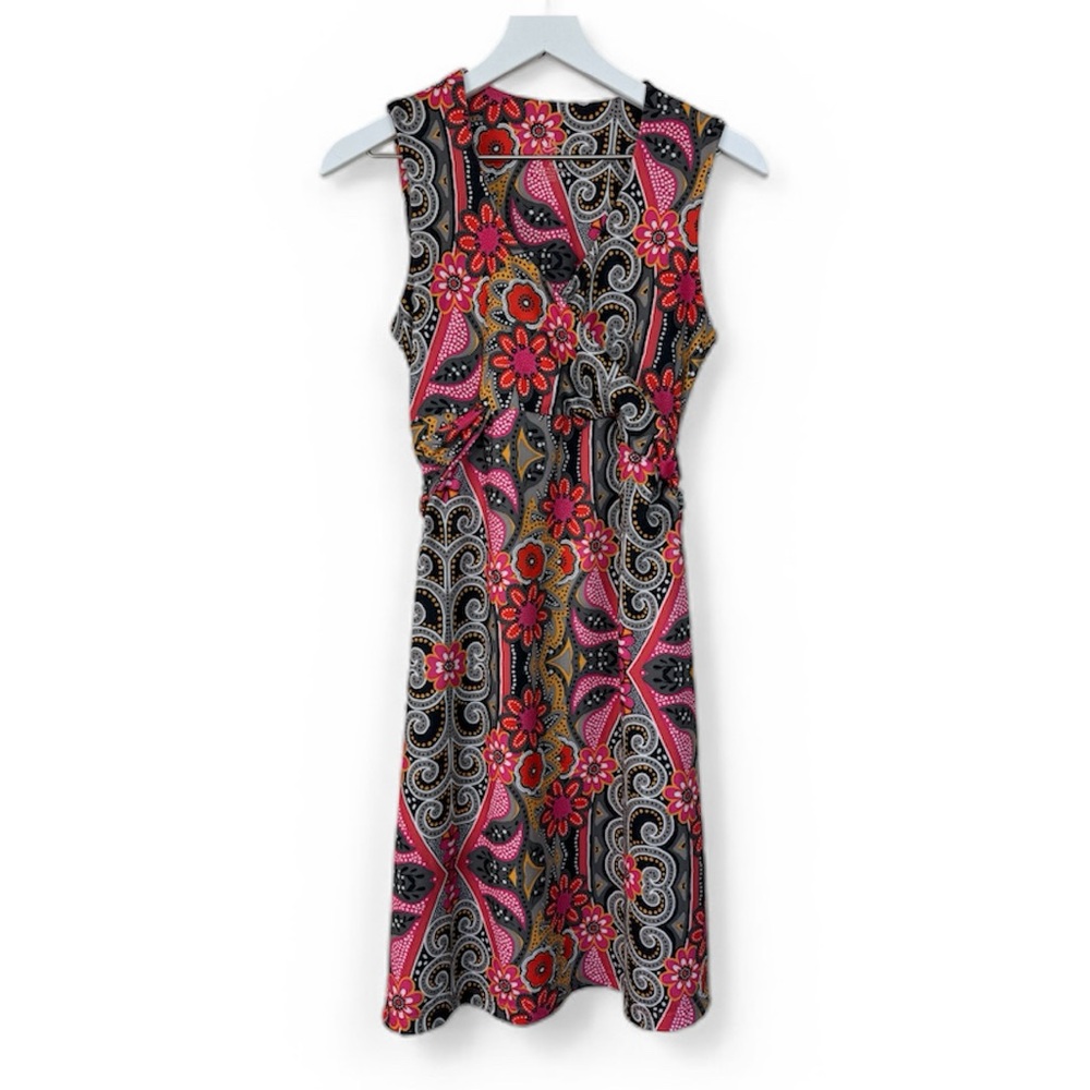 Prana Sleeveless Paisely Floral Coral Malibu Twist Midi Dress Size Medium